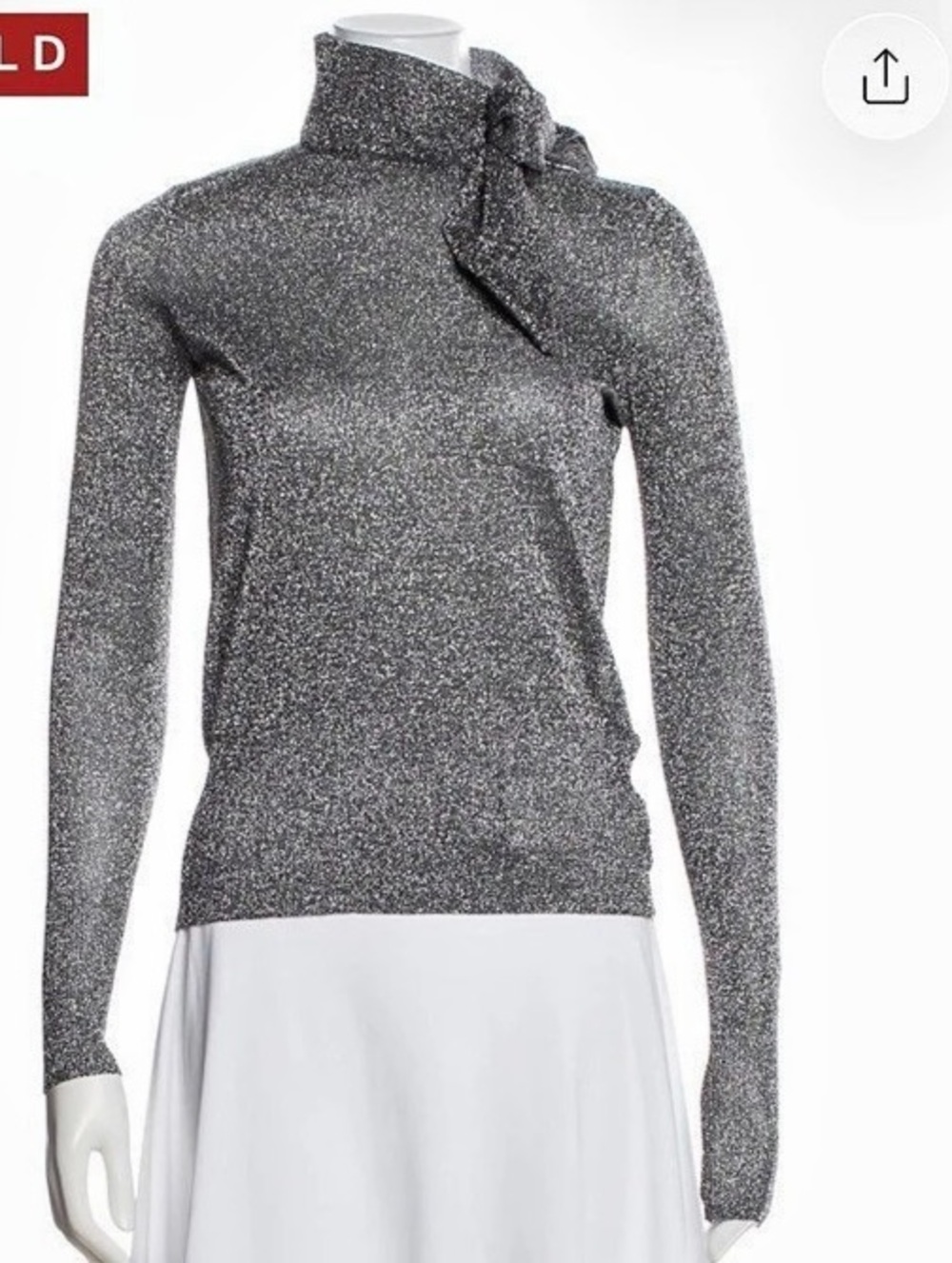 Isabel Marant Adil Tie Neck Bow Silver metallic Sweater Semi Sheer Knit Top - 36